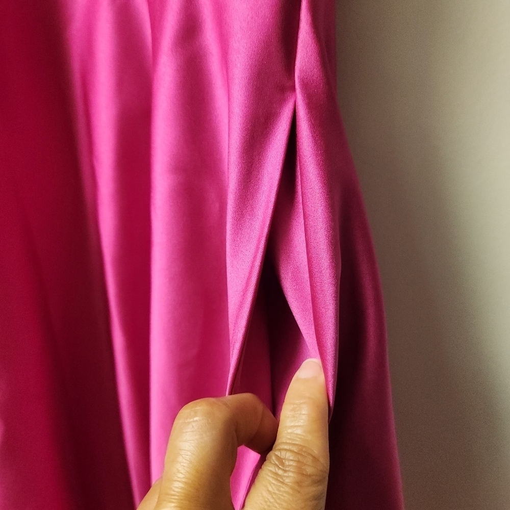 JULES AND CLEO DAVID'S BRIDAL Satin Spaghetti Strap A Line Dress Hot Pink Size 4 - Picture 11 of 15